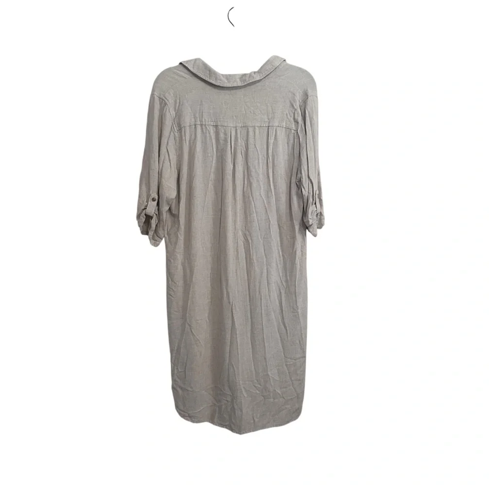 Marissa Olivia Cream Linen Rayon Blend Deep Vneck 3/4 Sleeve Knee Length Dress L - Picture 8 of 8